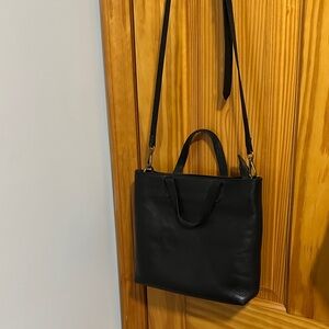 Madewell Black Leather The Zip-Top Transport Crossbody Bag Gold Hardware